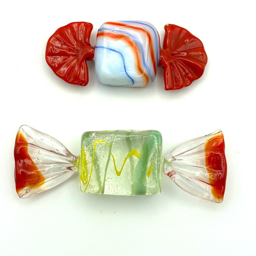 Vintage Murano Style Art Glass Wrapped Candy Lot of 8 Colorful Twist Hand Blown - Picture 6 of 8